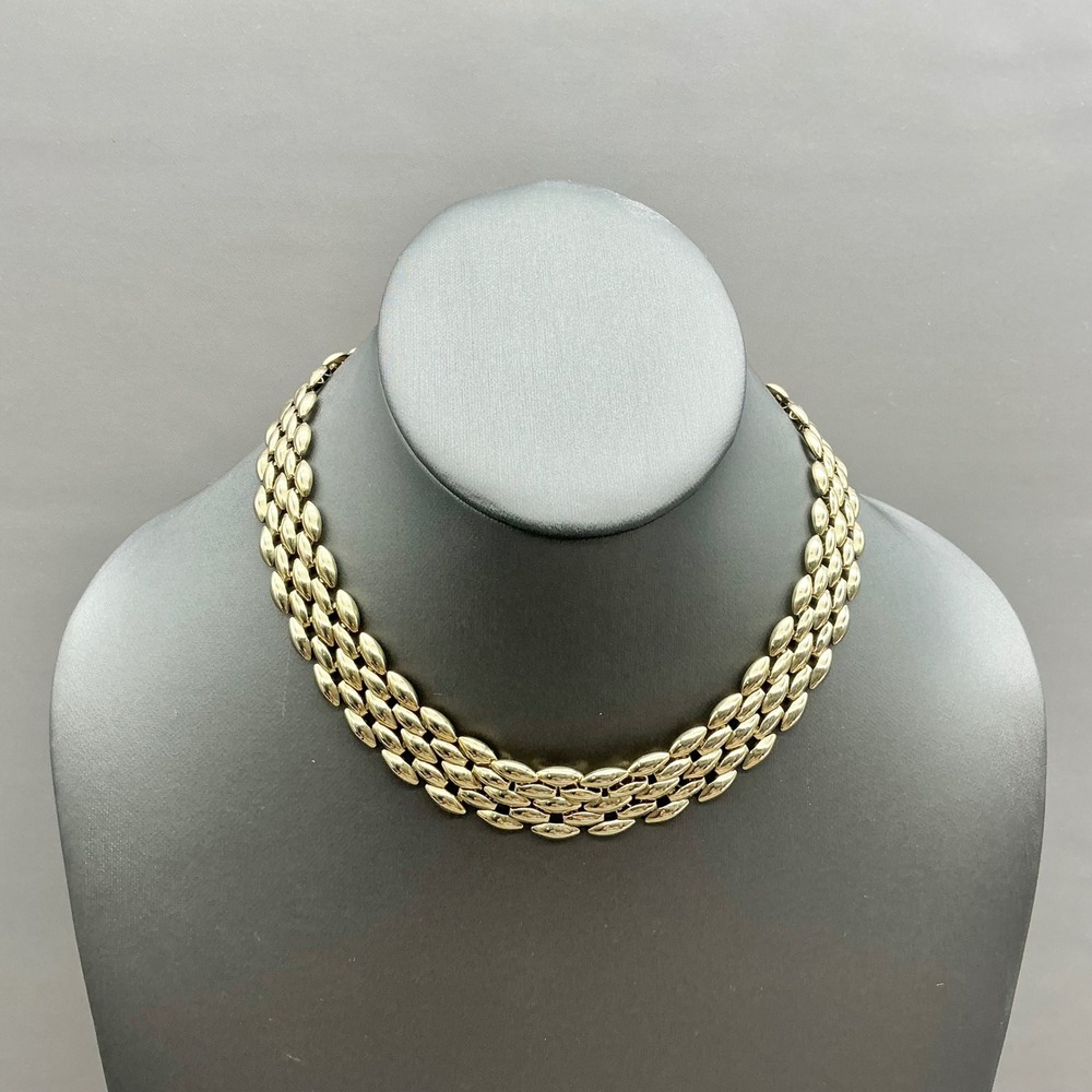 Choker Necklace Women Gold Tone Triple Strand Vintage Polished Link Statement
